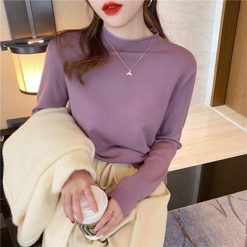 Autumn and Winter Women's Bottoming Shirt Knitwear Half High Neck Thin Section of The Inner Sweater Long-sleeved Tops