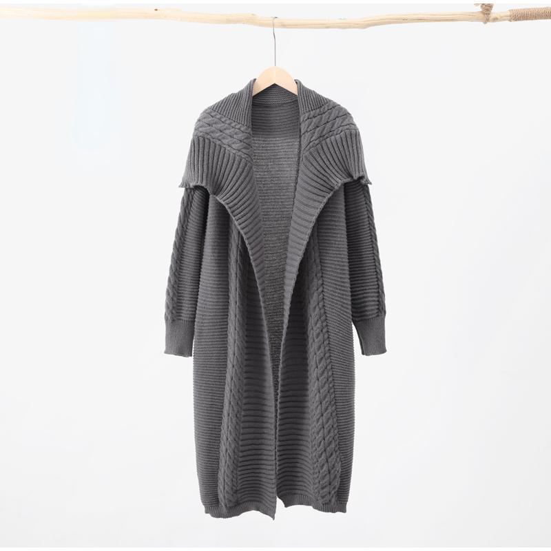 Длинный вязаный кардиган, женский элегантный свободный женский свитер с лацканами и длинными рукавами, пальто 2024, весенняя уличная женская верхняя одежда