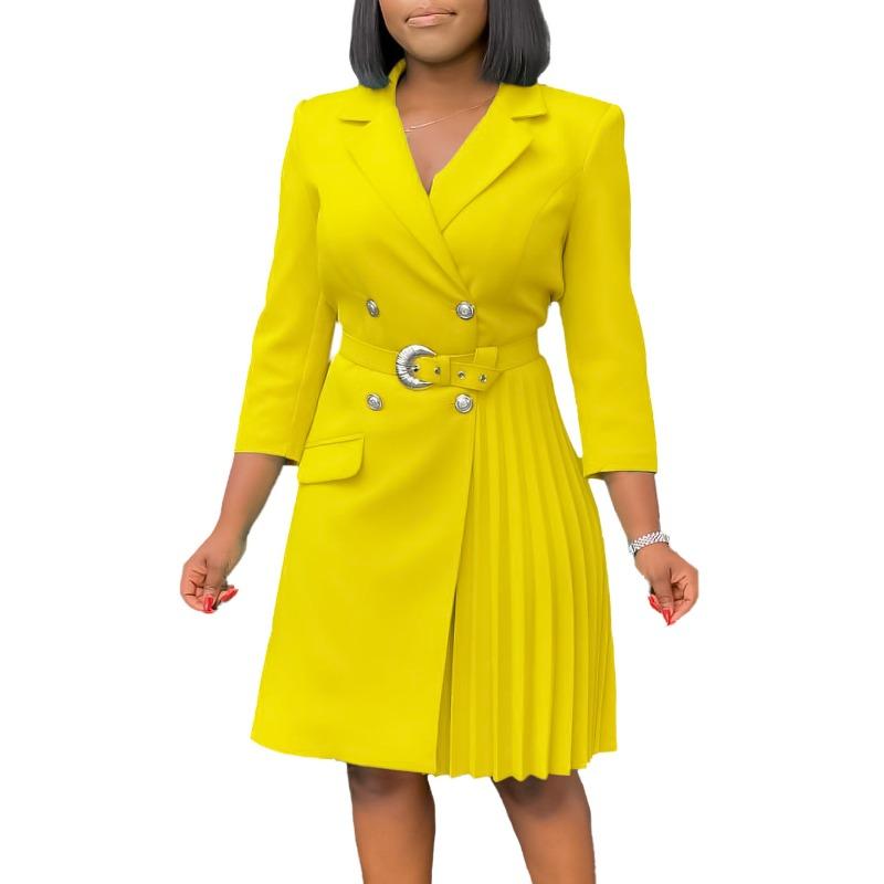 High Waist Fashion Waist Waist Folding Stitching Medium Long Suit Dress