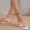 Fashion Women Rivets Slippers Pointed Toe High Heels Sandals Sexy Golden Silver White Party Slides Mules Casual Ladies Shoes