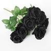 Ornamental Artificial Rose Realistic Faux Silk Flower Reusable Fake Black Floral Decor for Indoor