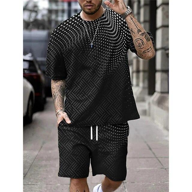 New Men's Shirt Set Shorts And T Shirt Set Sport Designer Casual Shirt Optical Illusion Abstract Graphic Prints T-Shirt Outfits