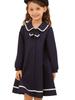 Chopin School Entrance Ceremony Sailor Long Piping Dress with Size Navy Girls' Dress, 2-Way, Collar, Sleeve, Ribbon, 110cm, (7376-2356)