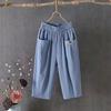 Women's Plus Size Loose Capri Harem Pants - Cotton Linen, Breathable, Elastic Waist, Casual Summer Wear