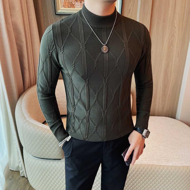 Men's Slim Fit Korean Style Half Turtleneck Knit Sweater - Long Sleeve, Versatile, and Stylish for Autumn and Winter