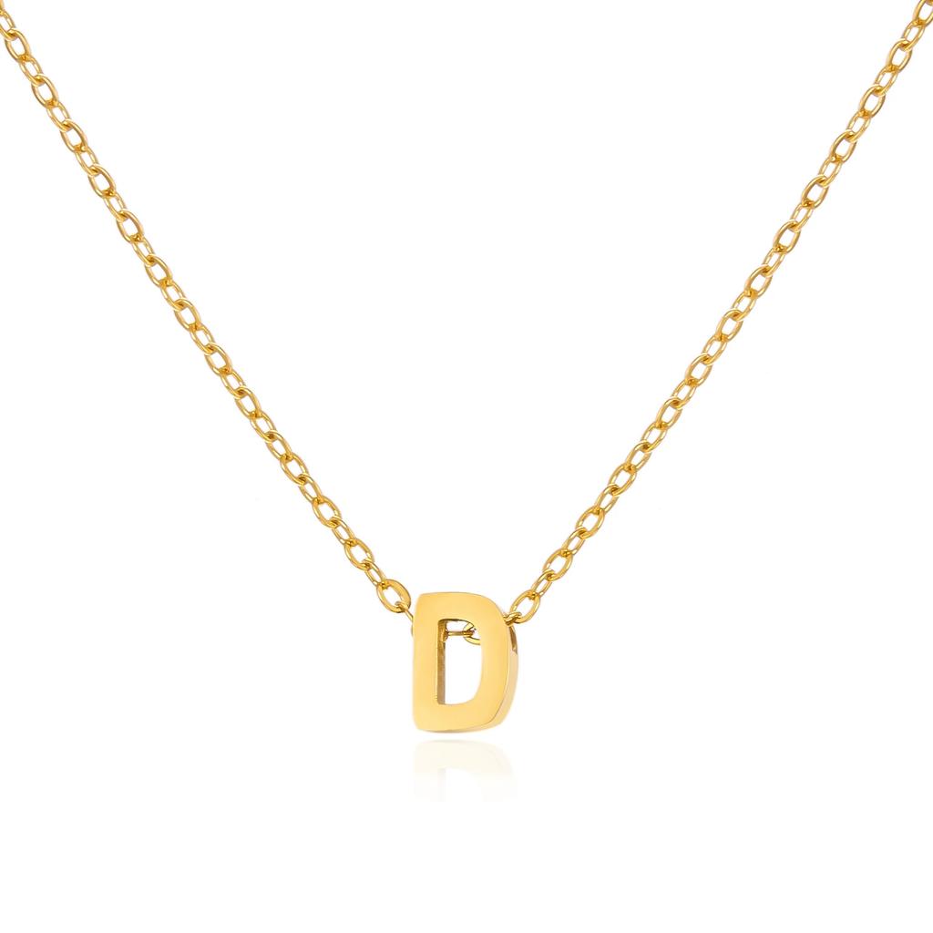Stainless Steel Initial Necklace Gold Color Cut Letters Single Name Choker Necklace for Women Pendant Jewelry Gift
