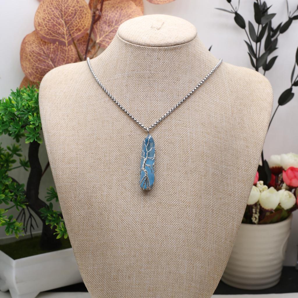 Women Necklace Natural Stone Hexagonal Pyramid Winding Pendant Necklace For Women Birthday Gift Chain 60 CM