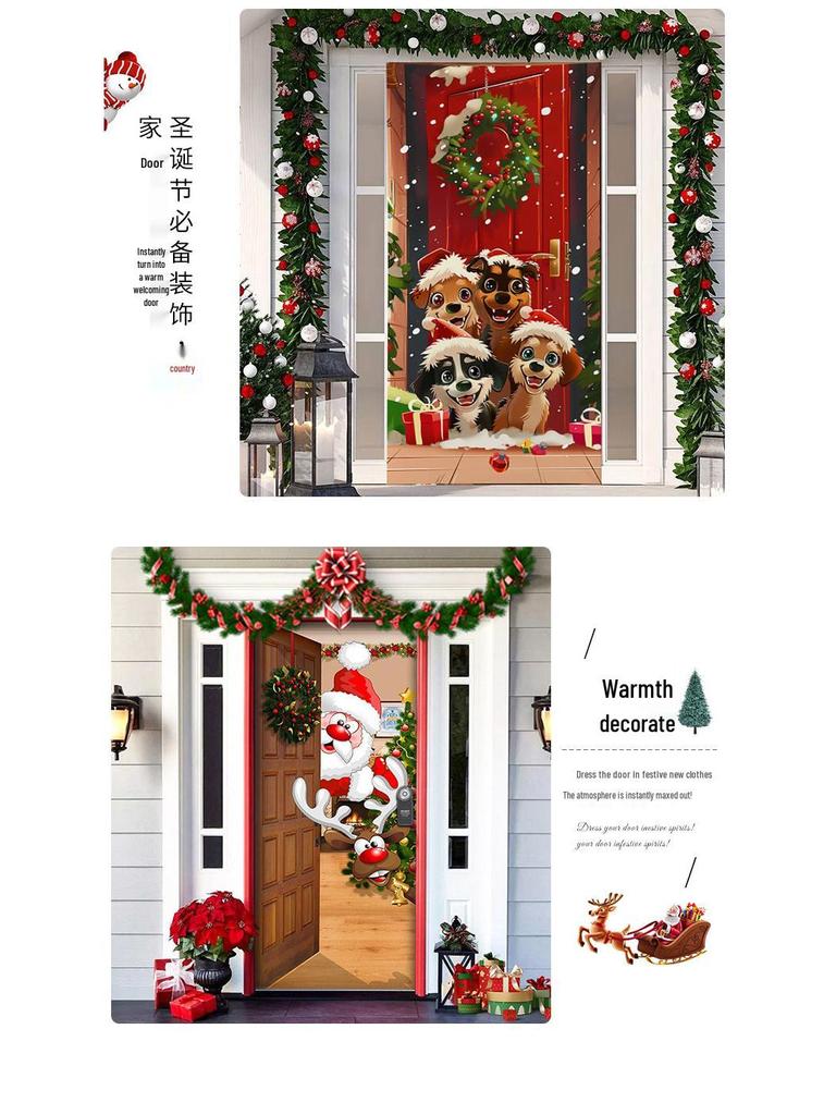 Рождественский гобелен на дверь из эластичной ткани - Фон с подарками Санта-Клауса для праздничных вечеринок
