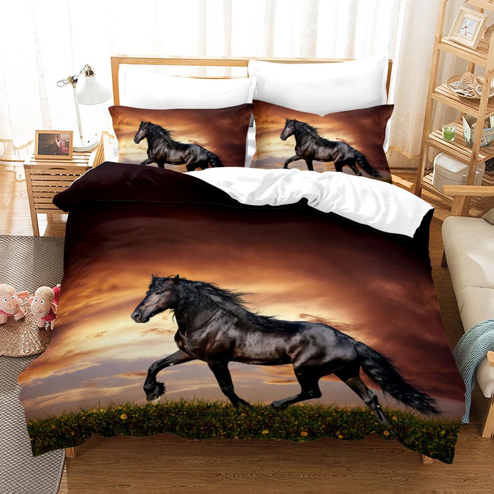 Animal Galloping Horse 3D Digital Printing Three-Piece Set, Home Textile Quilt Cover Pillowcase Two-Piece Set