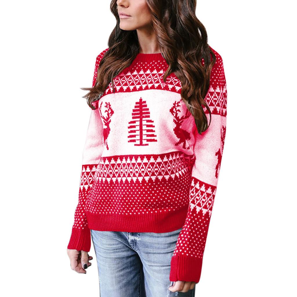 Women's Sweater Women's Loose Pullover Christmas O-Neck Knit Sweater