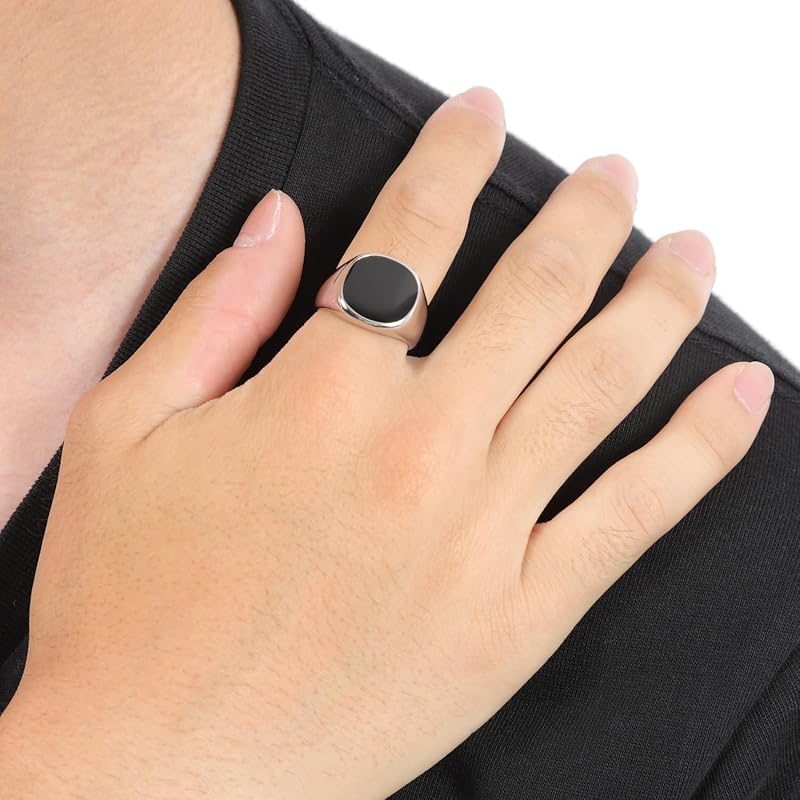 [сакуто] кольцо мужское кольцо печатка простое серебряное черное мужское годовщина подарок на день рождения (24)