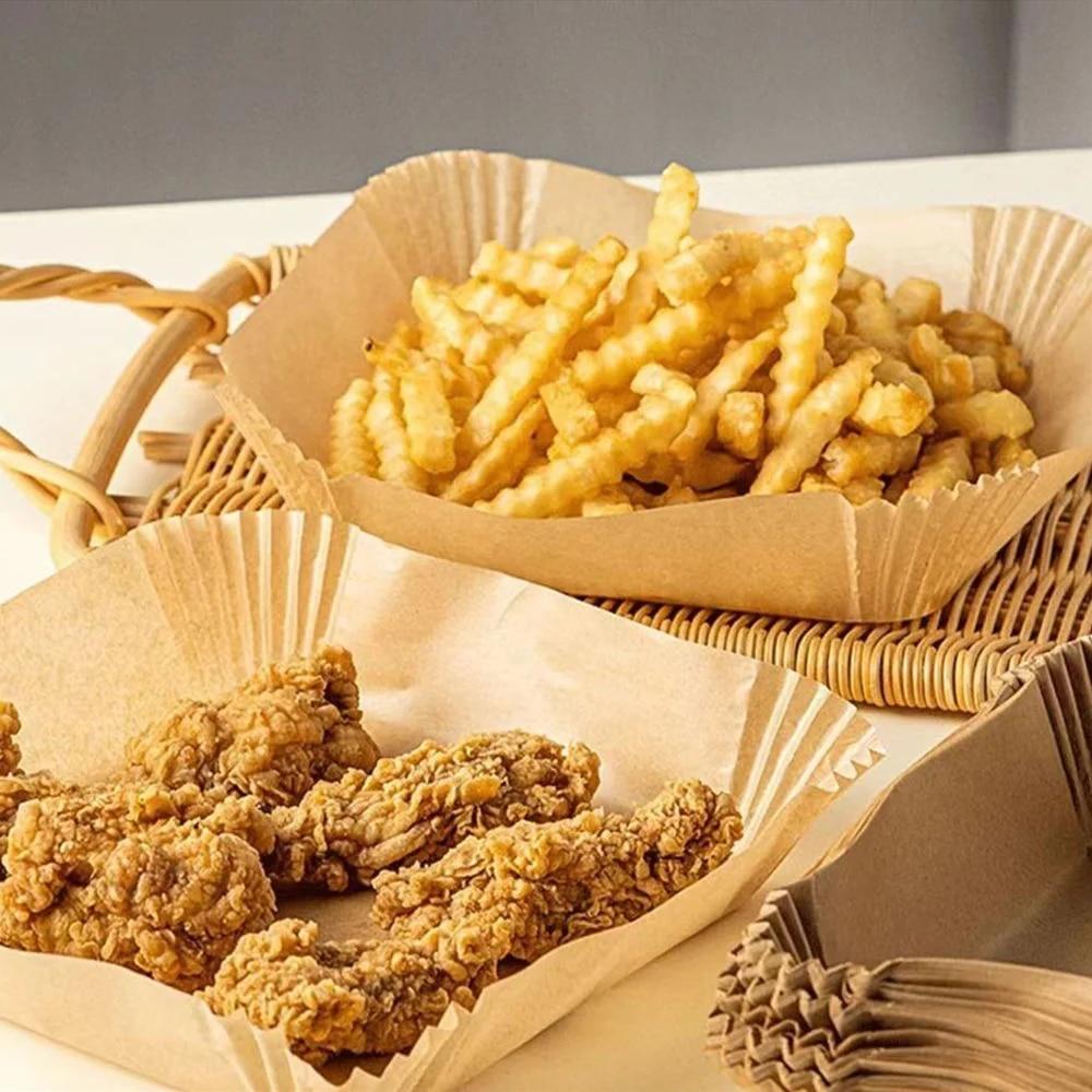 Одноразовый пергаментный бумажный вкладыш для фритюрницы, квадратный круглый противень из маслостойкой бумаги, антипригарный коврик для выпечки, аксессуары для фритюрницы