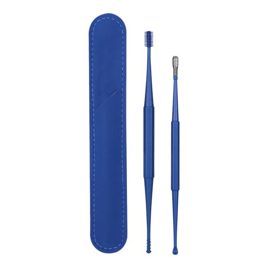 Yousheng Silicone Earwax Remover Set Stainless Steel Ear Picks Double-Head Spiral Brush Head Portable Ear Cleaner with Long Handle Faux Leather Case