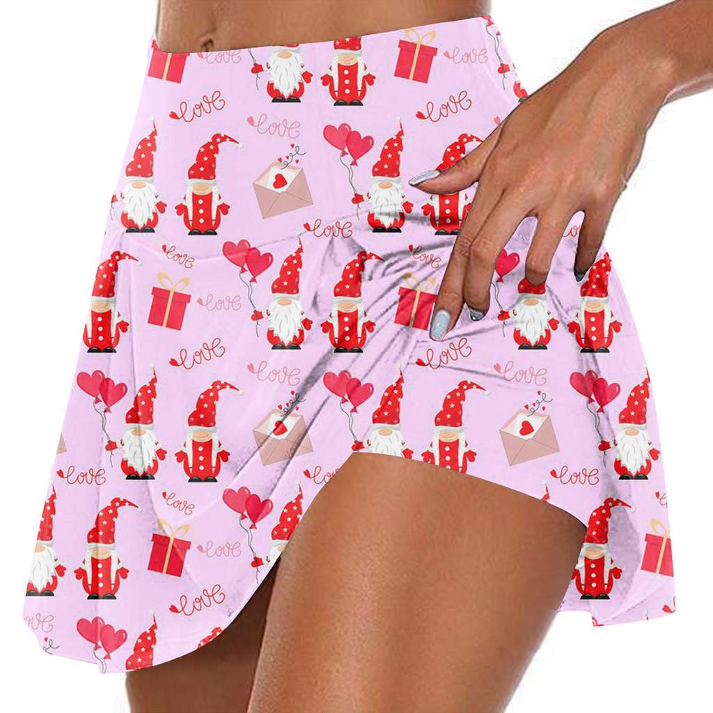 Женские спортивные эластичные плиссированные теннисные юбки с принтом ко Дню святого Валентина, внутренние шорты для занятий йогой, эластичные спортивные шорты для гольфа