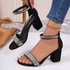 Fashion Heels Women Sandals 2024 Summer Sandal Fashion Square Low Ladies Elegant Dress High Heels Sandal Shoes Outdoor Casual Slides