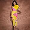 New Yellow Printed Biquinis Women 3D Flower One Shoulder Beachwear with Skirt Two Pieces Sets Swimwwear Bathing Suit Summer