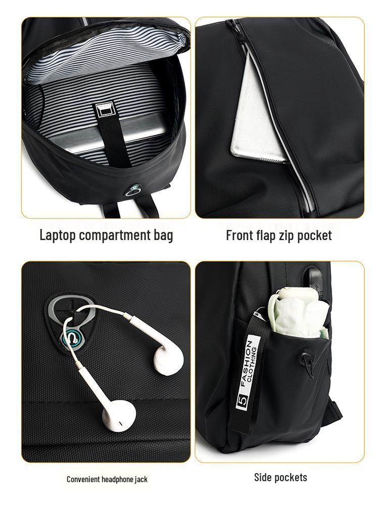 Men's Multi-Functional Casual Business Backpack with Logo Option - Simple Solid Color Fashion Design