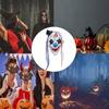 Halloween Clown Face Cover with Hair and Hat Horror Latex Face Covering for Adults Halloween Costume Party Props