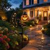 Retro Iron Crescent Moon Pumpkin Light Black Cat Halloween Stake Light, Solar Metal Lantern with LED Courtyard Decoration Warm Glow, Spooky Yard Decor