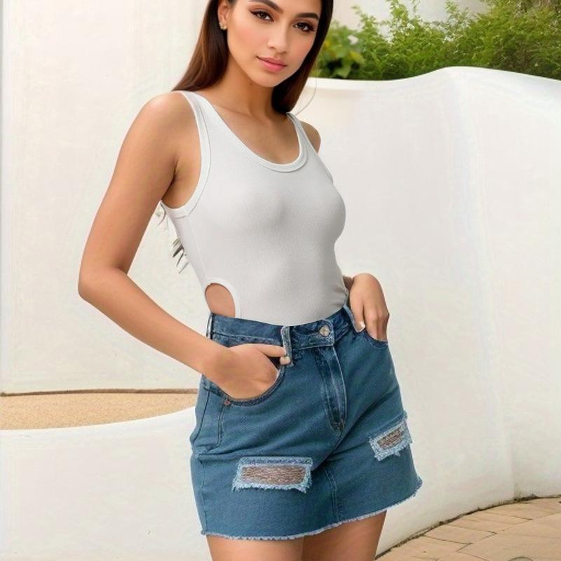 New Summer Women's Sexy Slim Fit U-neck Waist Hollow Jumpsuit