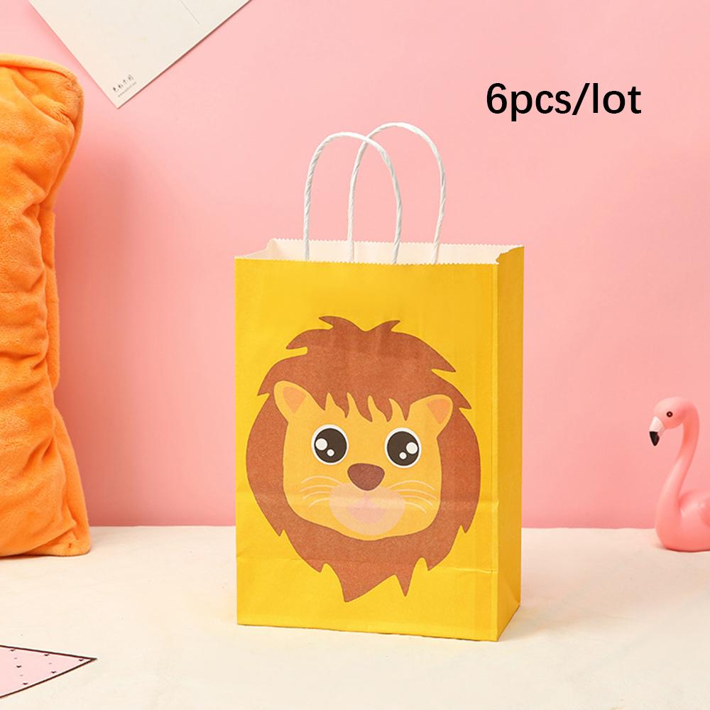 6 шт. бумажный пакет с изображением животных джунглей, мультяшный лев, тигр, зебра, подарочный пакет для украшения вечеринки в джунглях, детские подарочные пакеты для упаковки печенья