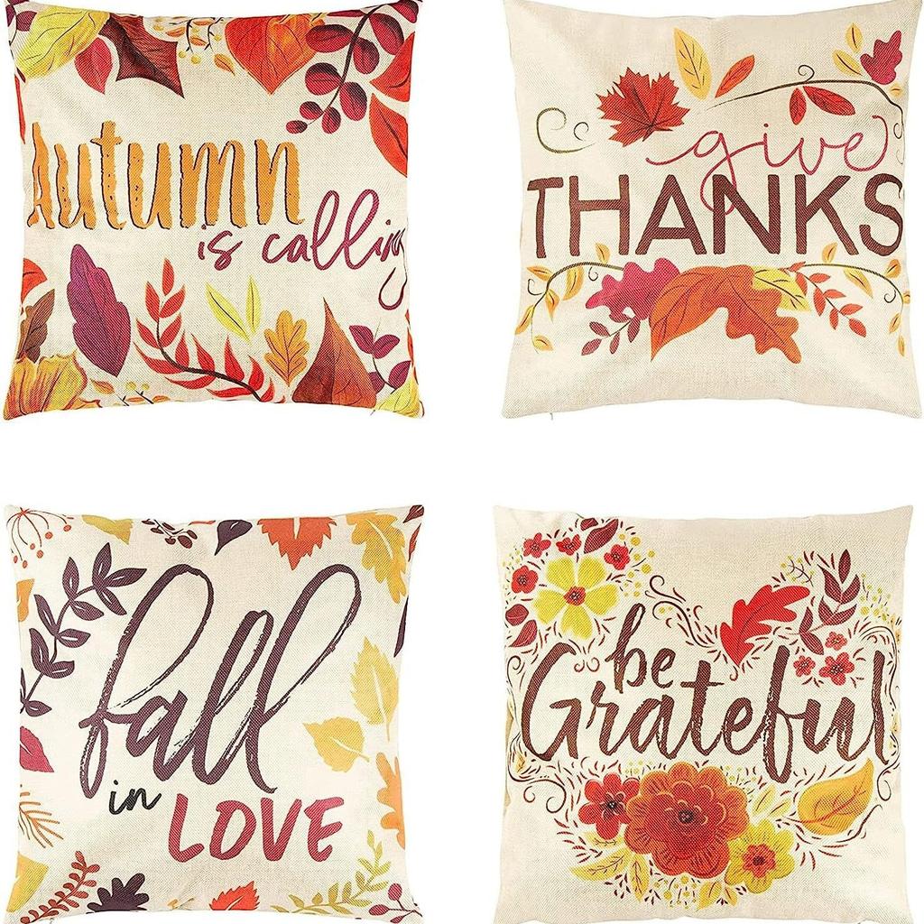 European and American Thanksgiving Decorative Pillow Cover Fashion Cartoon Autumn Harvest Pumpkin Letter Sunflower Print Pillow Pillow Cover