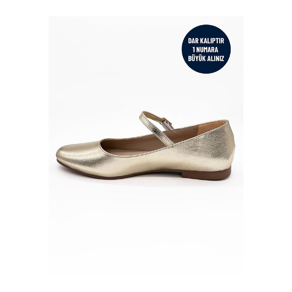 Women's Gold Color Patent Leather Mary Jane Ballet Flats Comfortable Sole