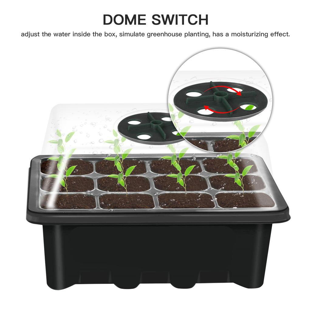 10 Set Seed Trays Seedling Starter Tray (12 Cells Per Tray)with Adjustable Dome Lids and Base Plus