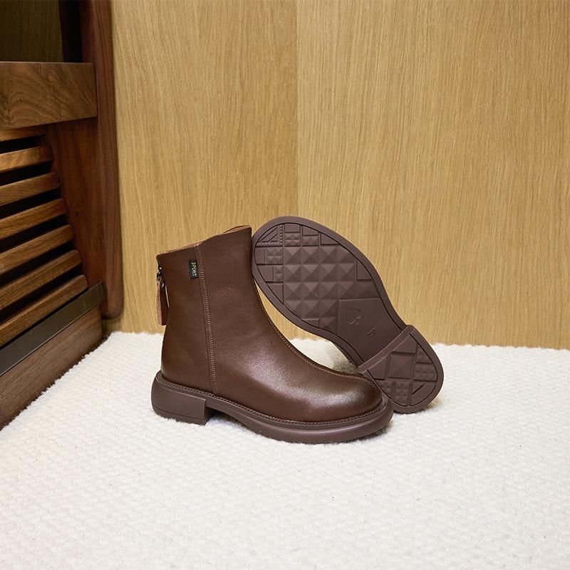 Autumn Leather Martin Boots Women's Rear Zipper Women's Leather Boots One Pedal Platform Casual Shoes
