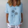 (M-3XL) Summer New Women V Neck Short Sleeve Dandelion Print T-shirt Blouse Top Soft