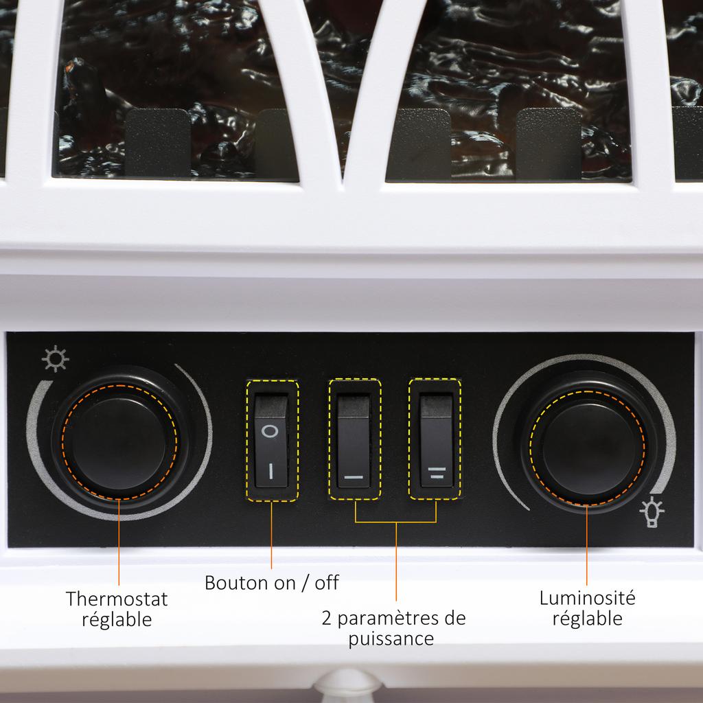 Freestanding electric fireplace 1000/2000 W, decorative fake fireplace with LED flame effect, white