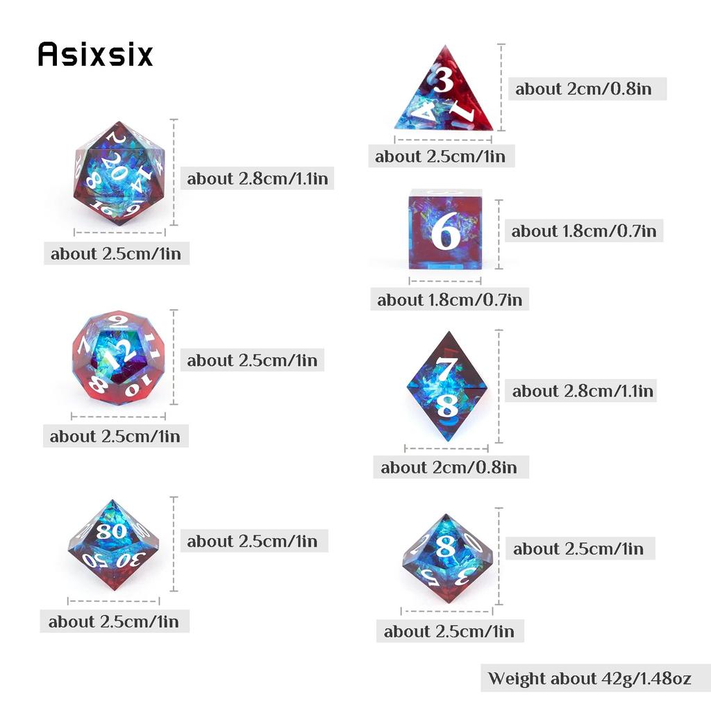 7 Pcs Blue Red Resin White Number Sharp Edge Dice Polyhedral Dice Suitable for Role-Playing RPG Board Game
