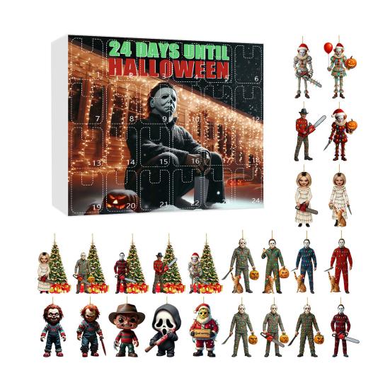Хэллоуин Адвент-календарь 2025 24-дневный календарь обратного отсчета с коллекционными акриловыми подвесками Тема ужасов Обратный отсчет