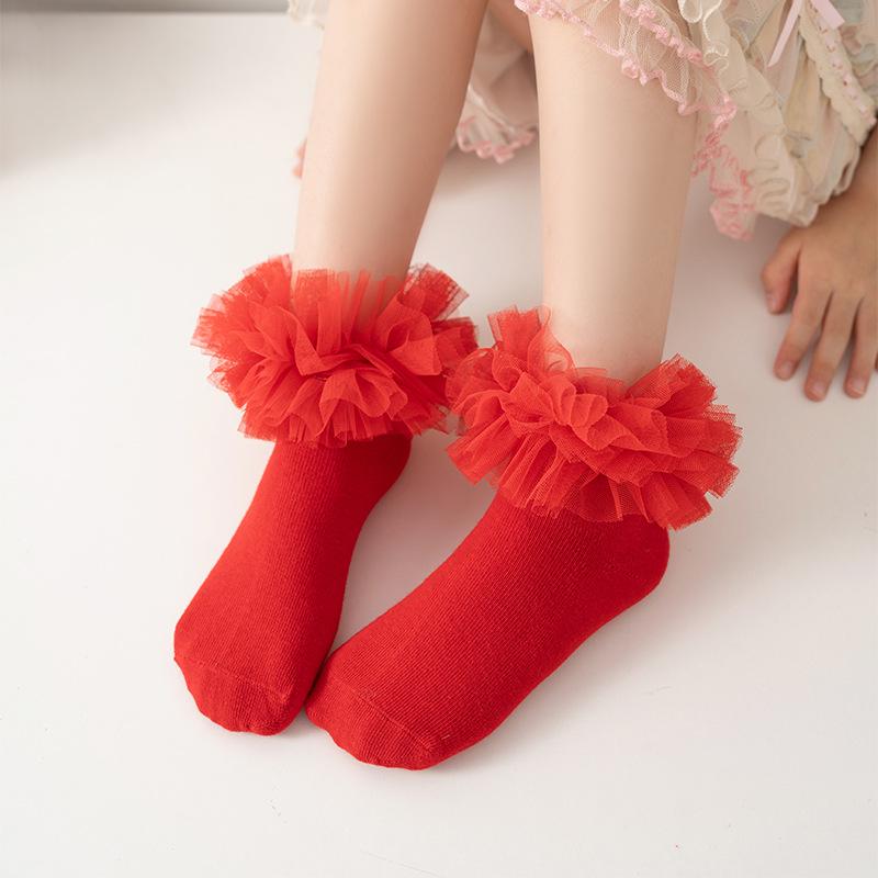 Children's Dance Socks - Pure Cotton Lace Socks for Girls, Black & White Latin Dance Styles for Spring & Autumn