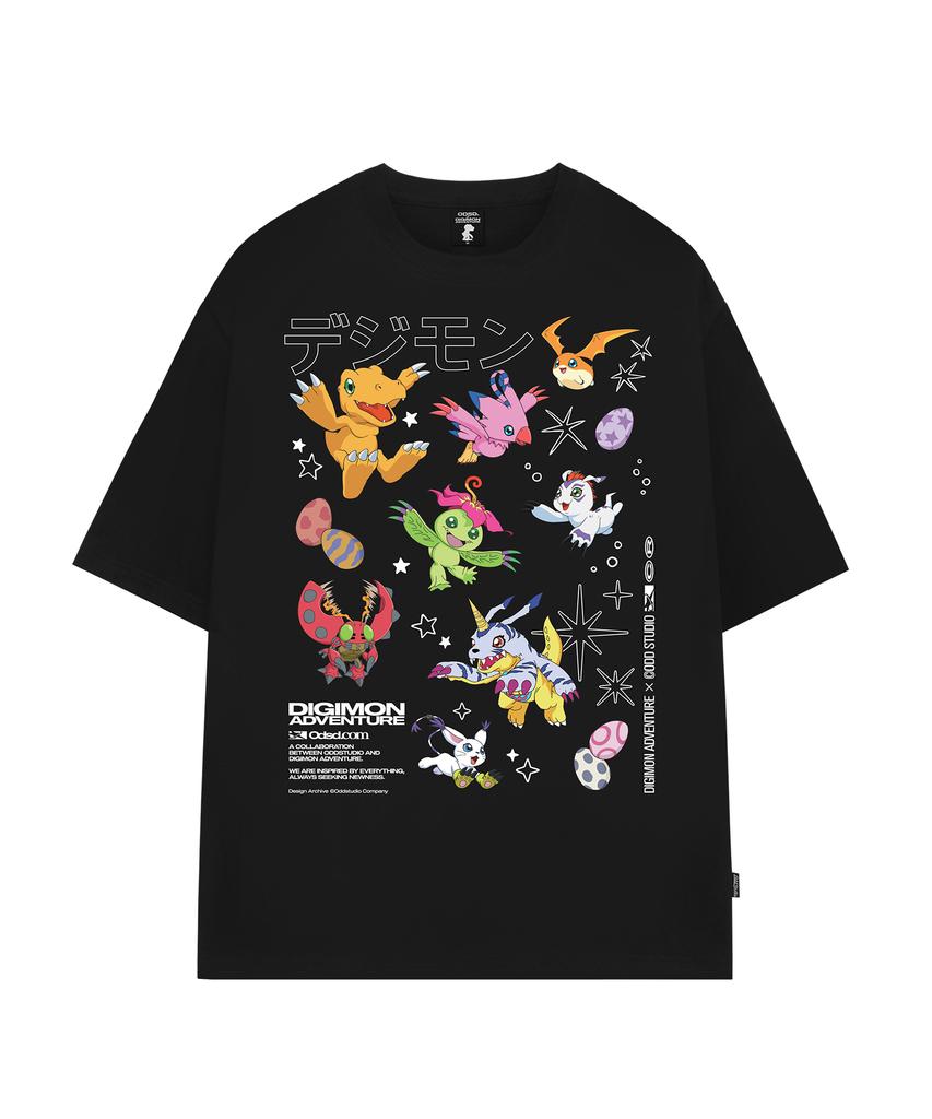 ODDSTUDIO [Digimon Adventure] Футболка оверсайз с Дигимонами начального уровня_Цветная версия. - 2 цвета