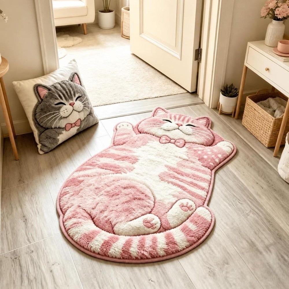 Non-Slip Home Decor Carpet 2D Cartoon Carpet Soft Cat-Shaped Area Rug Living Rooms