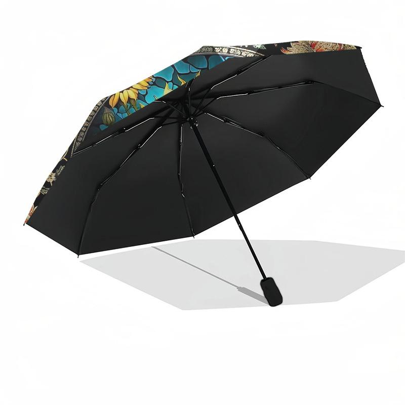 Butterfly SunflowerThemed Automatic Opening and Closing Umbrella - 8 Ribs, Suitable for Leisure and Going Out, Outdoor Accessory, Gothic Sty