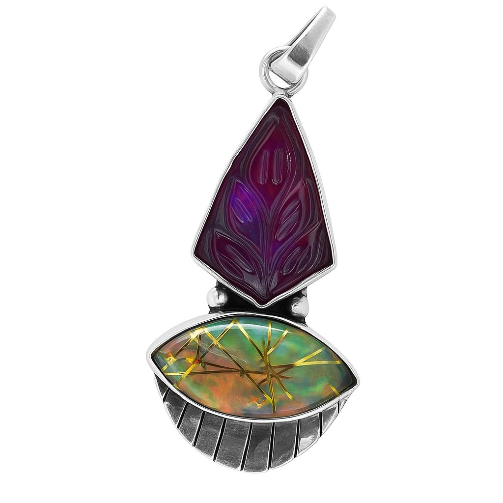 A+ CERTIFIED 45 Ct Natural Opal Fancy Cut Gemstone 925 Sterling Silver Pendant