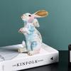 Rabbit Statue Creative Cute Printing Rabbit Resin Rabbit Decoration Easter Bunny Ornament for Home Office Desktop