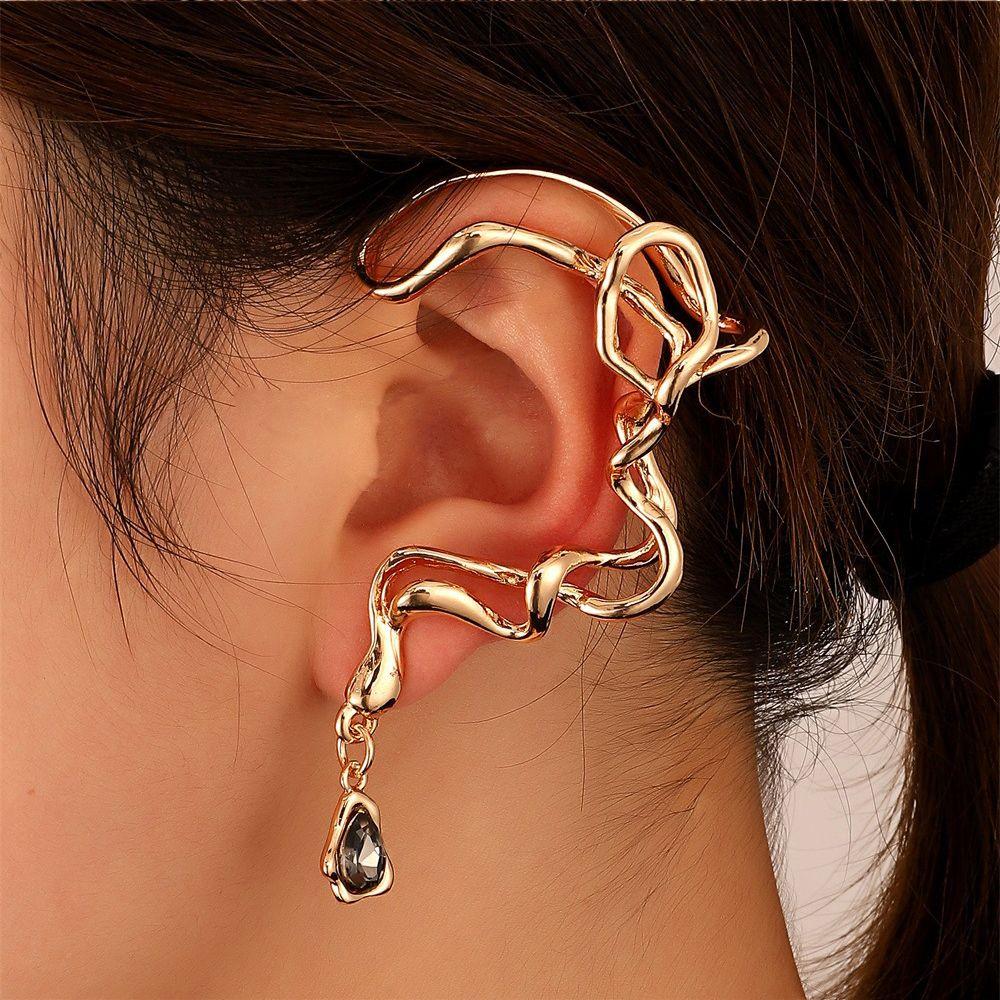 Zinc Zinc Alloy Rhinestone Snake Ear Hook Korean style Jewelry Irregular Earrings Women Clip  Earrings