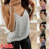 Plus Size Womens Glitter Strappy Tank Tops Shirt Ladies Sexy Sparkle Cami Swing Vest Blouse Clubwear