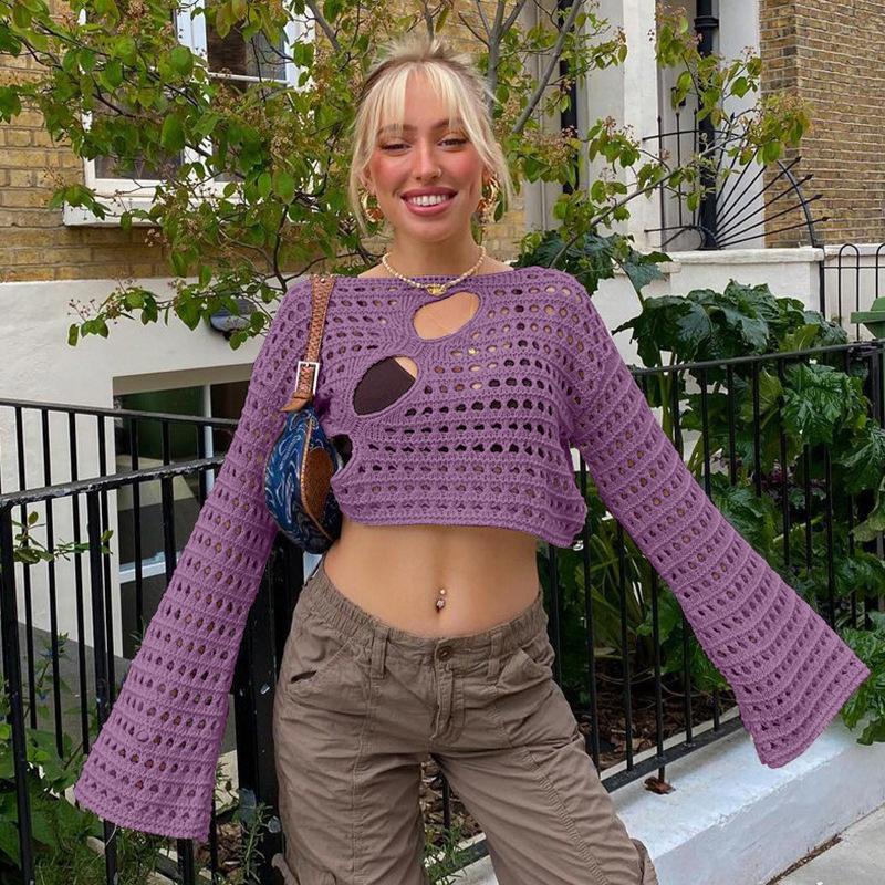 Women's Blouse Sexy Irregular Hole Breaking Hollow Knit Women's Blouse Tops