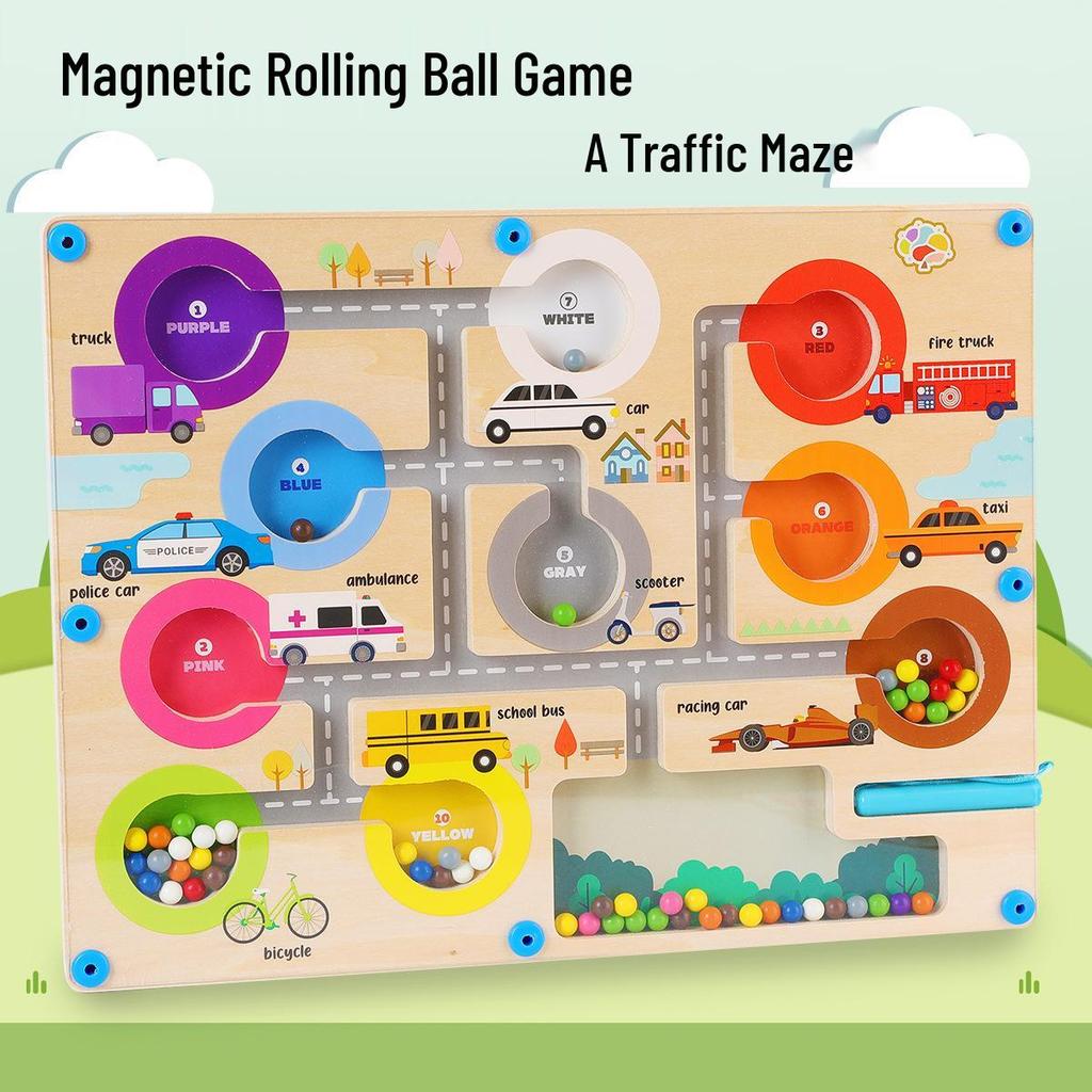 Wooden Dinosaur Ice Cream Maze: Magnetic Puzzle for Kids' Spatial and Logical Thinking, Pencil Grip, and Early Education