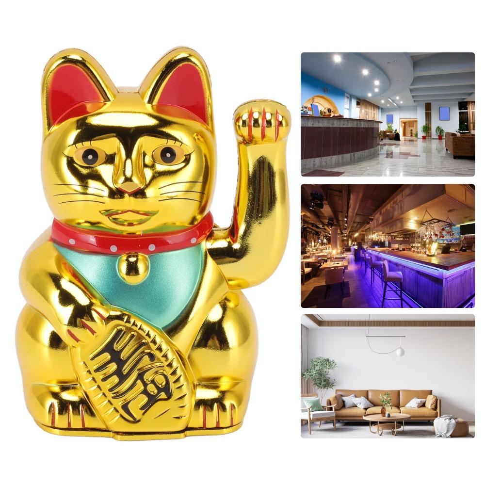 Plastic Maneki Neko Tabletop Ornament Gold Swing Arm Feng Shui Cat Hotel Cafe Desktop Statue