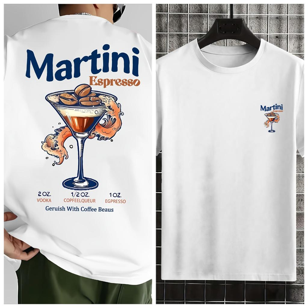 SpringSummer New Mens Cotton Martini Cocktail Pattern Printed Tshirt Street Casual Fashion Short Sleeve Round Neck Tshirt