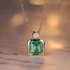 S925 Стерлинговое серебро Позолоченная Подвеска Квадратный Изумруд Цепочка на ключицу - Стильная и Универсальная
