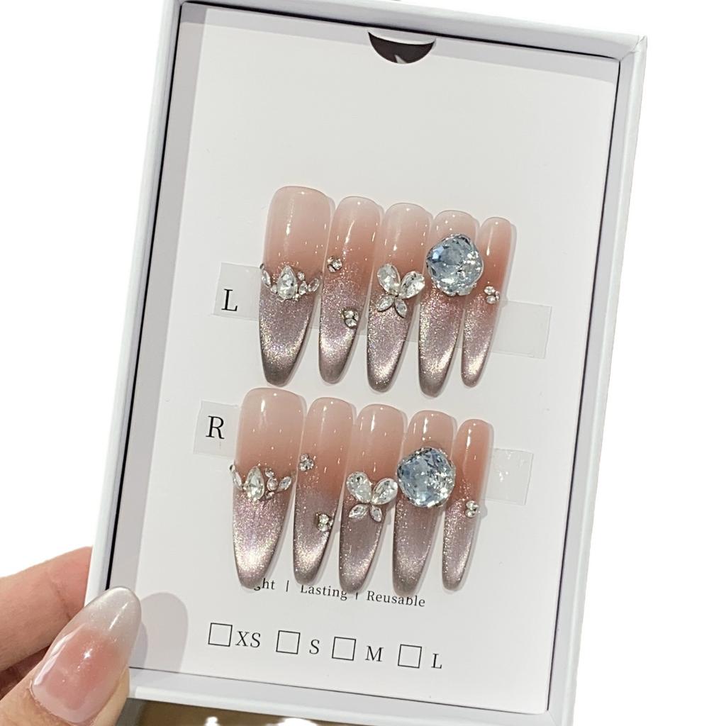 Handmade Ice-transparent Gradient Cat Eye Small Broken Diamond Blue Square Diamond Smoke Removable Wearable Armor