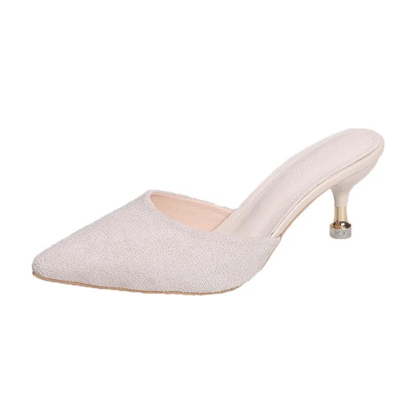 Fashion Shoes for Women Fashion Closed Toe Slingbacks Women's Slippers Spring Pointed Toe Shallow Solid Stilettos or Thin Heels Slippers