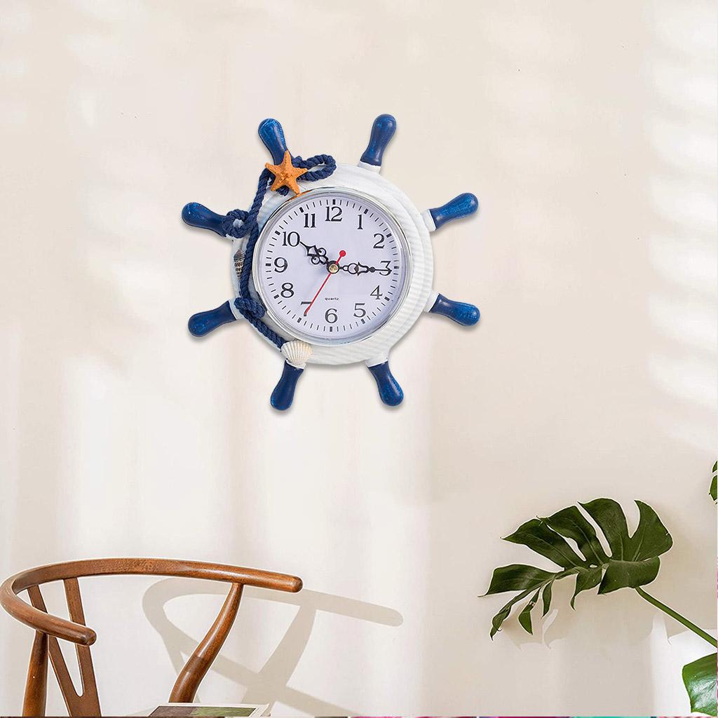 Деревянные настенные часы в средиземноморском стиле, ретро руль, колесо корабля, круглые подвесные часы, домашний домашний морской декор