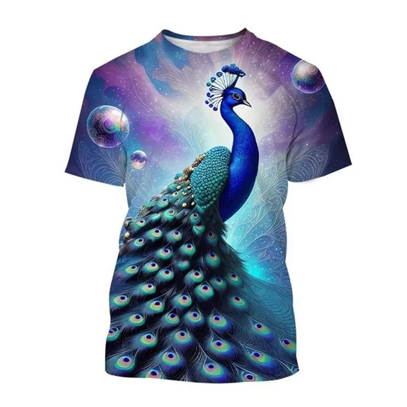 New Peacock 3D Printing Men's And Women's Fashion T-shirt Animal Color Feather Fan O Neck Short-sleeved Oversize Casual Tops Tee